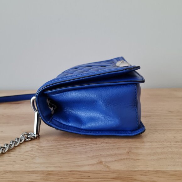 Rebecca Minkoff Diamond Quilted Love Crossbody Cobalt Blue Silver Shoulder Bag - Picture 7 of 12